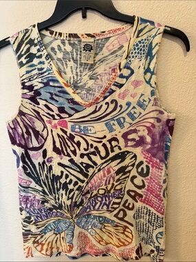 Lucky Brand Multi-Color Graphic V-Neck Tank